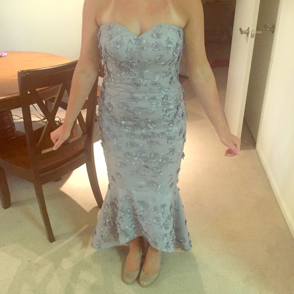 NWT Bariano beautiful grey/silver beaded gown